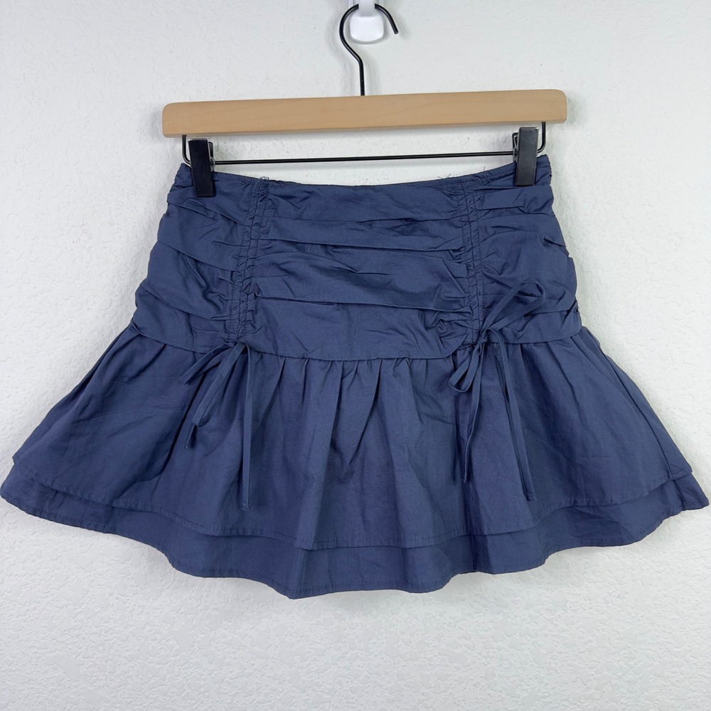 Kendall Lane Zoe Mini Skort XS Navy Blue Ruched Tiered Flounce Ruffle Y2K Flirty